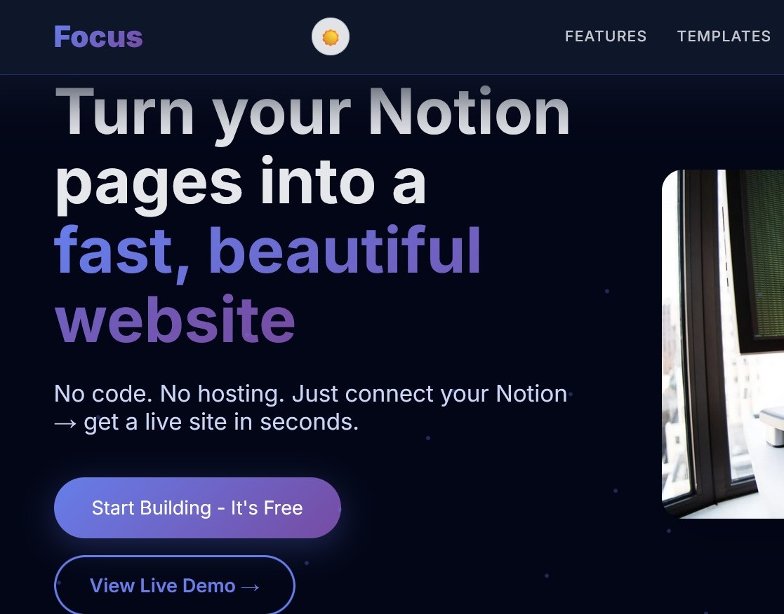 Live demo – Focus-style Notion website by Safraeel